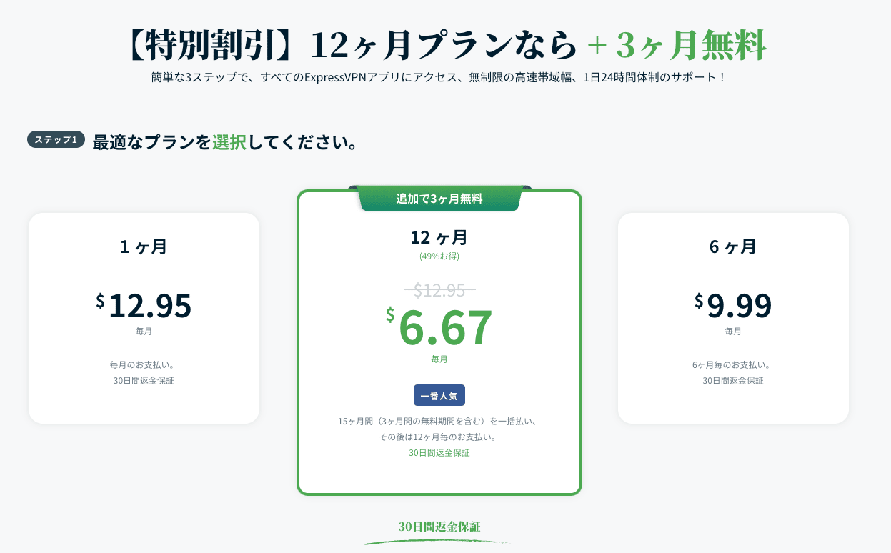 ExpressVPNの料金プランを決める